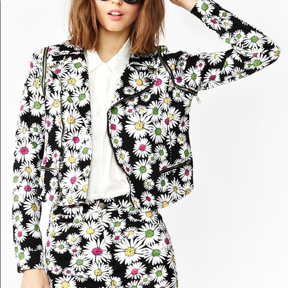 Nasty Gal Neon Daisy Denim Jacket